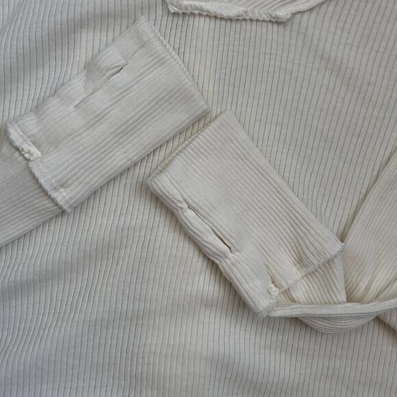 We the Free Ocean View Ribbed Ivory Boho Oversized Deep V neck Top Size L - Picture 10 of 11